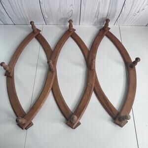 Vintage 10 Peg Wooden Accordian Folding Rack Rounded Hat Coat Rack Expandable